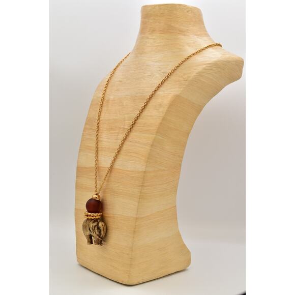 Vintage Resin Elephant Pendant Lucite Amber Gold Tone Chain Chunky 1980s Bin2 - Picture 9 of 11